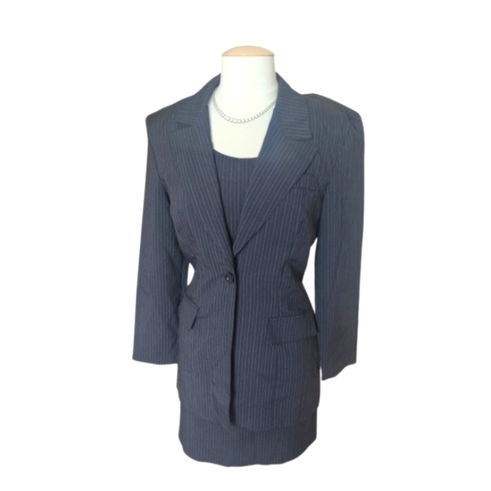 Black Business Pinstripe Dress with matching Single Button Blazer
